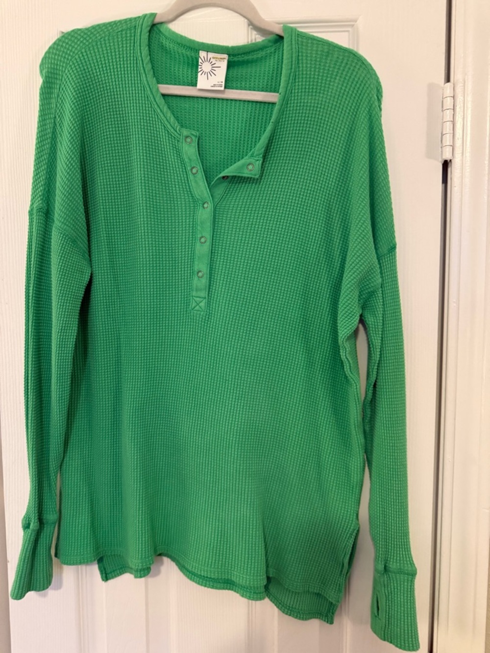 Aerie Green Waffle Knit Henley | Size L